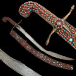 Rare Ottoman sword, Kilij, Pala, decorated with corals and turquoise, Turkey, Trabzon, around 1800.