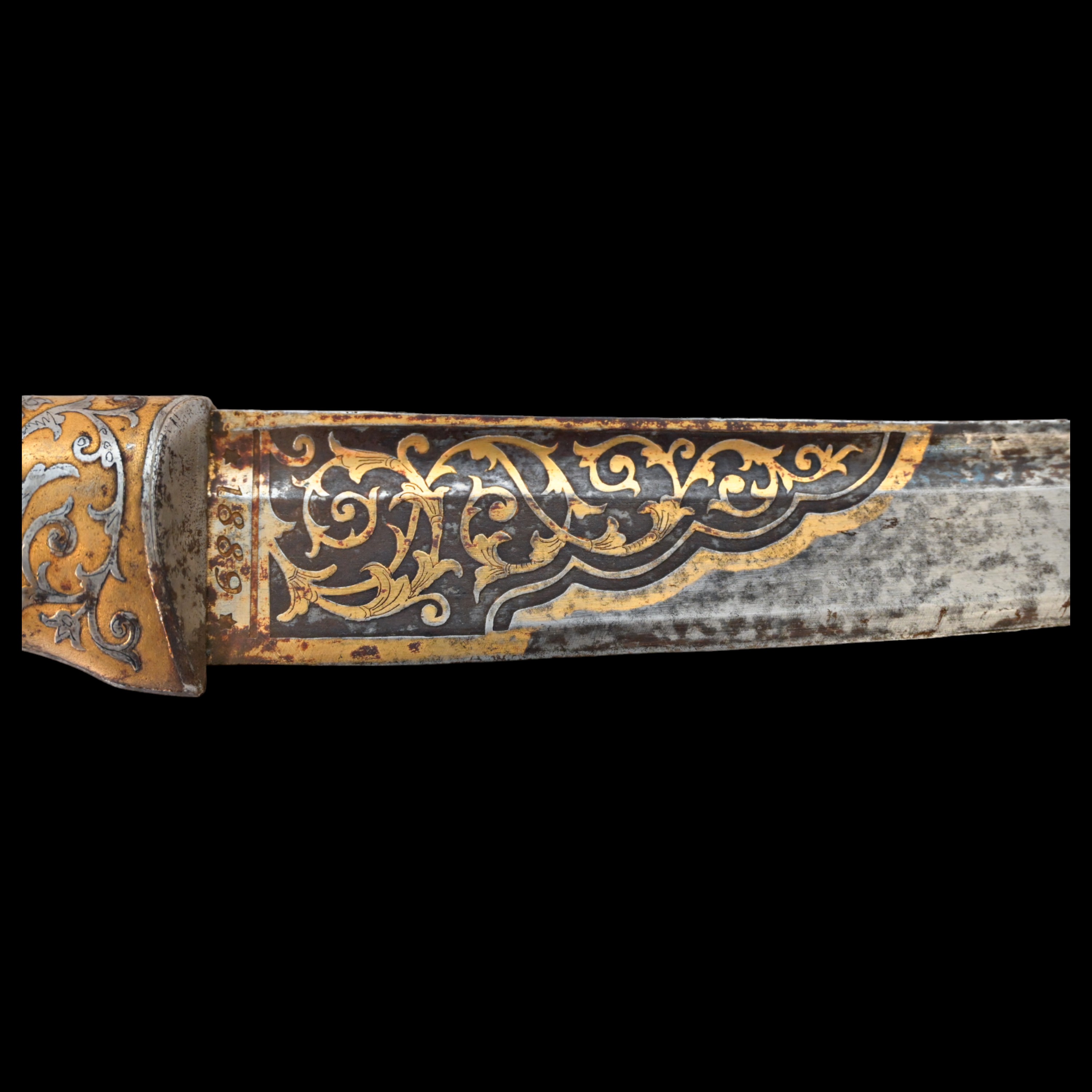 RARE HUNTING KNIFE, DECORATED WITH GOLD AND BLUE, RUSSIAN EMPIRE, ZLATOUST, 1889. - Image 11 of 26
