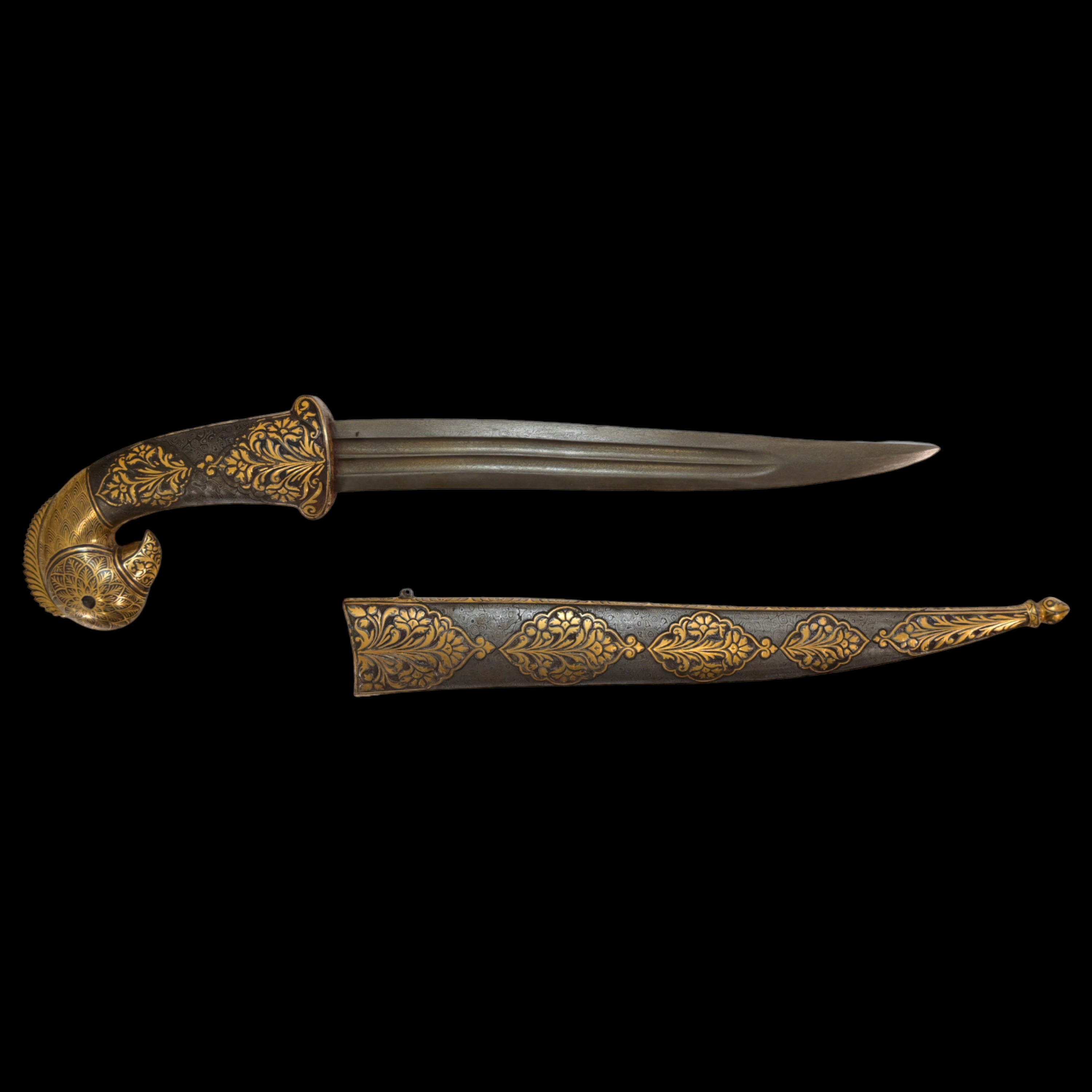 Richly decorated gold kofgari Indian dagger with wootz blade, 19th century. - Image 10 of 12