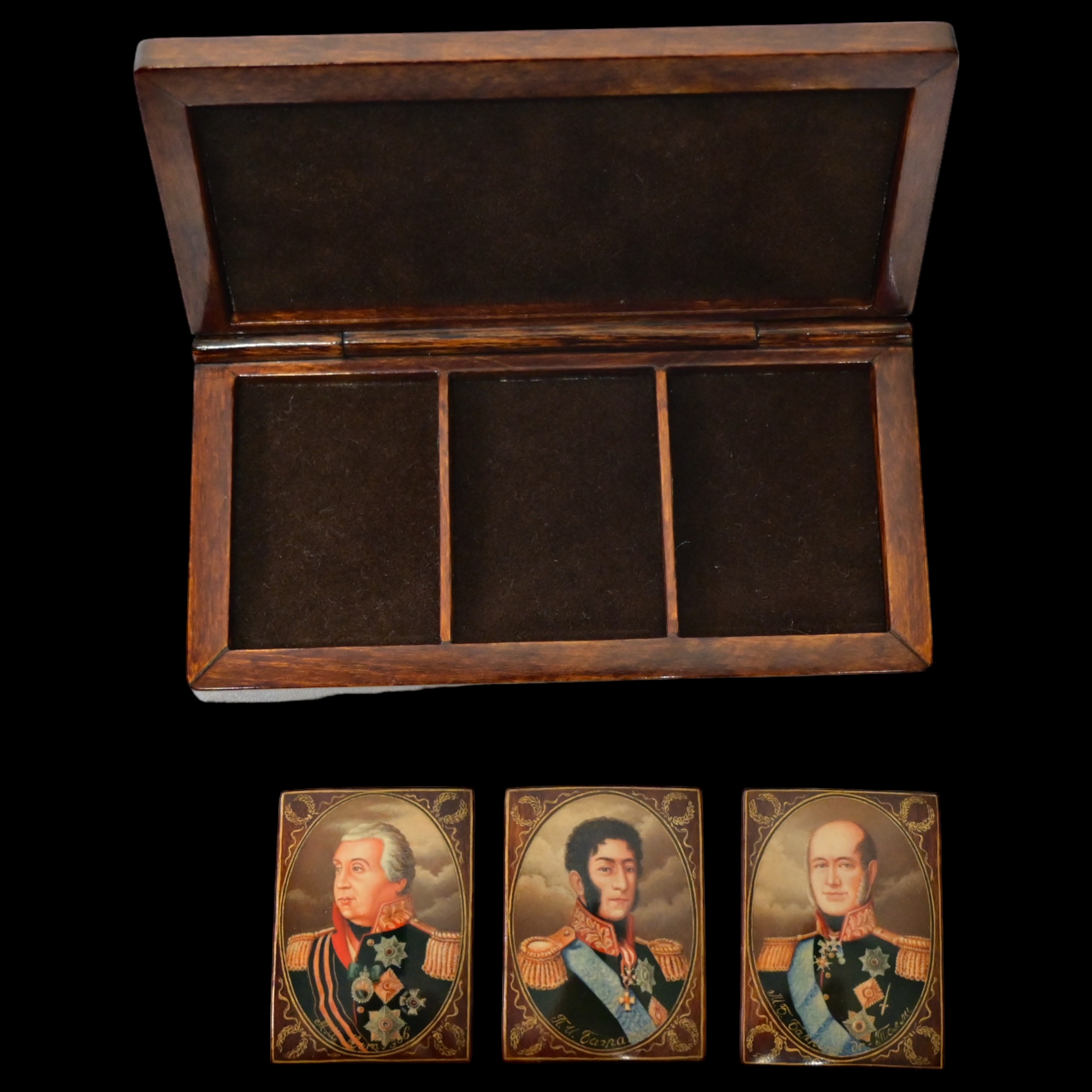 Lacquer miniature, Russia 1993, box with portraits of generals of the Russian army ,1812. - Image 8 of 14