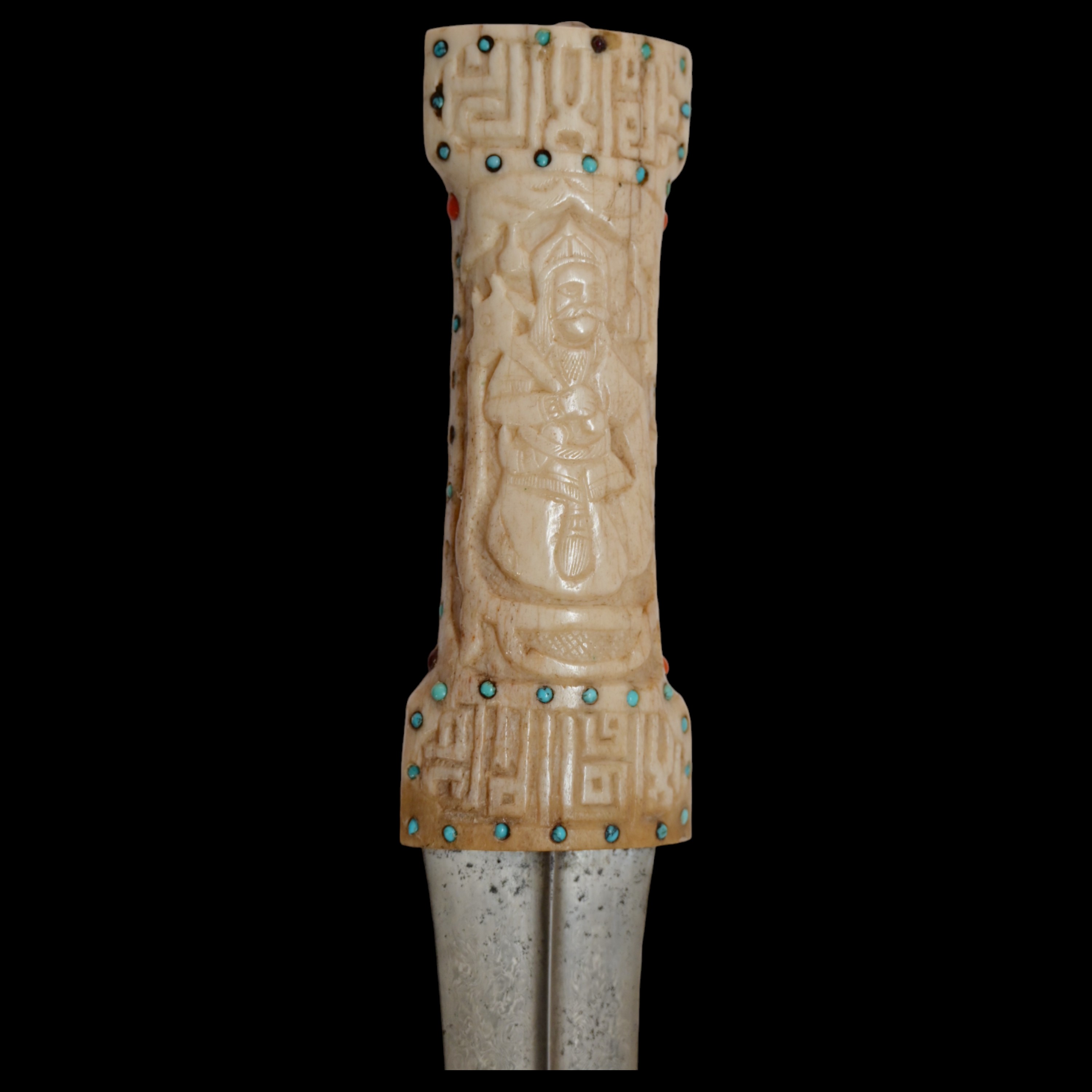 A magnificent Persian dagger with a wootz blade, turquoise, corals, carving, Qajar period, 19th _. - Image 8 of 8