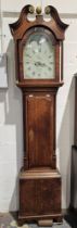 Georgian eight-day longcase clock, the oak and mahogany case flanked by quarter round fluted