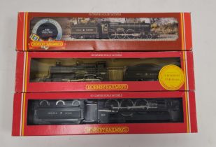 Three Hornby 00 gauge boxed locomotives and tenders to include R.313 GWR Hall Class loco 'Hagley