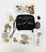 Cased Canon zoom lens Powershot SX700 HS and a collection of British and foreign coinage, 20th
