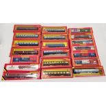 Quantity of Hornby 00 gauge boxed carriages and goods wagons to include 2 x R413 Operating L.M.S.