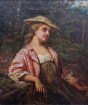 19th century school Pair oils on canvas  Half-length studies of a pair of country girls, one in
