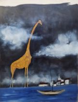 Yusof Majid (Malaysia, 1970), Mixed media on paper 'Giraffe', signed lower right, framed and glazed,