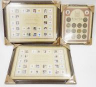 Framed Royal Wedding coin collection 1981, a two collections of framed stamps in celebration of