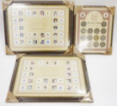 Framed Royal Wedding coin collection 1981, a two collections of framed stamps in celebration of