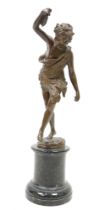 After Max Lindenberg (1873-1910) bronze figure of a dancing Bacchic youth, holding a tambourine