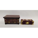 Victorian rosewood and brass-mounted toilet box, the interior fitted with compartmentalised trays