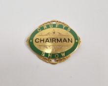 9ct gold enamelled Crufts Show Chairman badge inscribed to reverse 'Lord Northesk', 21.8g approx.