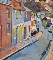 Frederick Joseph Yates (1922-2008) Oil on canvas "Street Scene Lewes, Sussex", unsigned, inscribed