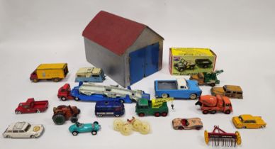 Collection of playworn Dinky and other diecast model cars to include 344, 188 four-berth caravan,