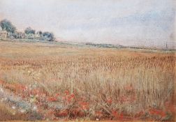 Albert Goodwin RWS (1845-1932) Watercolour "Cornfields by Old Sarum, Salisbury", signed lower right,