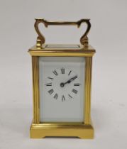 20th century five-glass carriage clock, white enamel dial with Roman numerals, 11.5cm high excluding