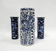 Three Chinese porcelain blue and white cylindrical dragon vases, late Qing Dynasty, blue four-