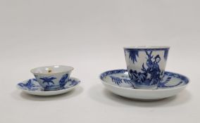 Two Chinese porcelain blue and white tea bowls, probably 18th century, the first of flared form