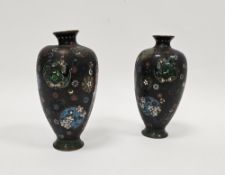 Pair of Japanese Meiji period (1868-1912) cloisonne enamel oviform vases, each decorated with