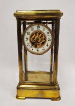 Late 19th century S Smith & Son Limited (London) brass and glass cased drop-dial mantel clock, the