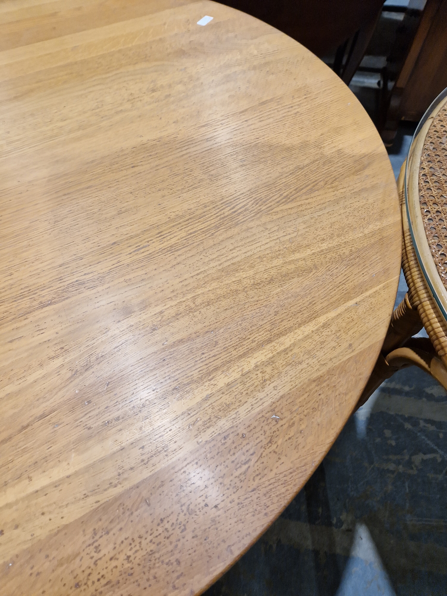 Light oak dining table of circular form, with turned column and circular foot, 73cm high x 121cm - Image 6 of 15
