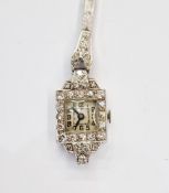 Lady's platinum and diamond Art Deco-style cocktail watch, the square face with diamond borders,