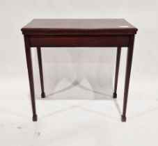 Mahogany folding card table of rectangular form with green baize top, 77cm high x 78cm wide x 39cm