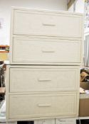 Pair of 20th century white painted cane-style chests of drawers, each having two long drawers,