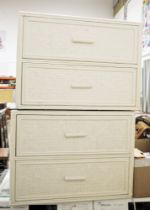Pair of 20th century white painted cane-style chests of drawers, each having two long drawers,