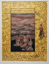 Four Indian miniature paintings, gouache and gilding on paper, depicting lovers, court discussions