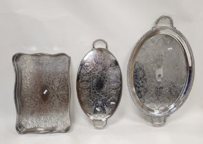 Silver-plated tray, shaped rectangular with gallery border, allover shell and foliate scroll, on