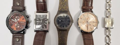 Assortment of five wristwatches to include a gent's Sekonda Chronograph, a Superdry, a Lorus, etc (