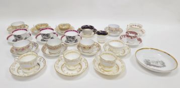 Collection of late 18th/early 19th century English porcelain teawares, comprising a bat-printed