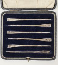 Set of six early 20th century silver cocktail sticks in the form of oars, hallmarked Birmingham 1925