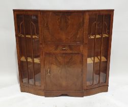 Mid century display cabinet /bureau, with glazed cupboard sides, fitted with fall front enclosing