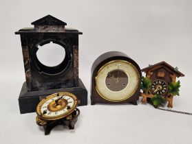 Late 19th century slate and marble inlaid mantel clock case, 31.5cm high together with dial,