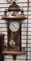 19th century Vienna-style regulator wall clock in mahogany case, with shell and urn-shaped