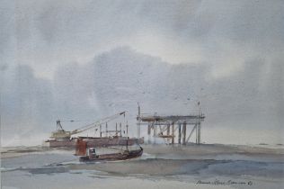 Dennis John Hanceri (British, 1928-2011) Watercolour 'Crane vessel near rig', signed and dated '82