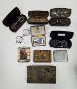 Five pairs of vintage spectacles, in four cases, a mid-century chromed engine-turned cigarette case,