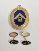 Masonic enamelled silver gilt medallion with blue enamelled centre and inscribed 'London',