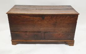 Antique oak dower chest of rectangular form with two short drawers to the front, raised on bracket