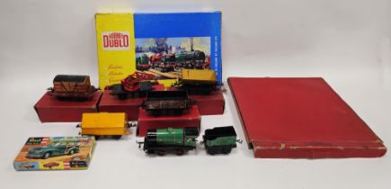 Hornby Dublo set 2016 0-6-2 tank goods train boxed together with a Hornby O gauge tinplate clockwork