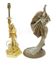 Late 19th/early 20th century French gilt metal candlestick figure, adapted as a lamp, the figure