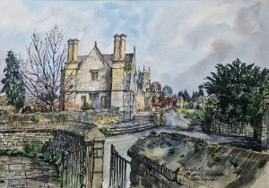 David  Birch (b.1945) Watercolour drawing 'Almhouses, Chipping Campden', signed and titled lower