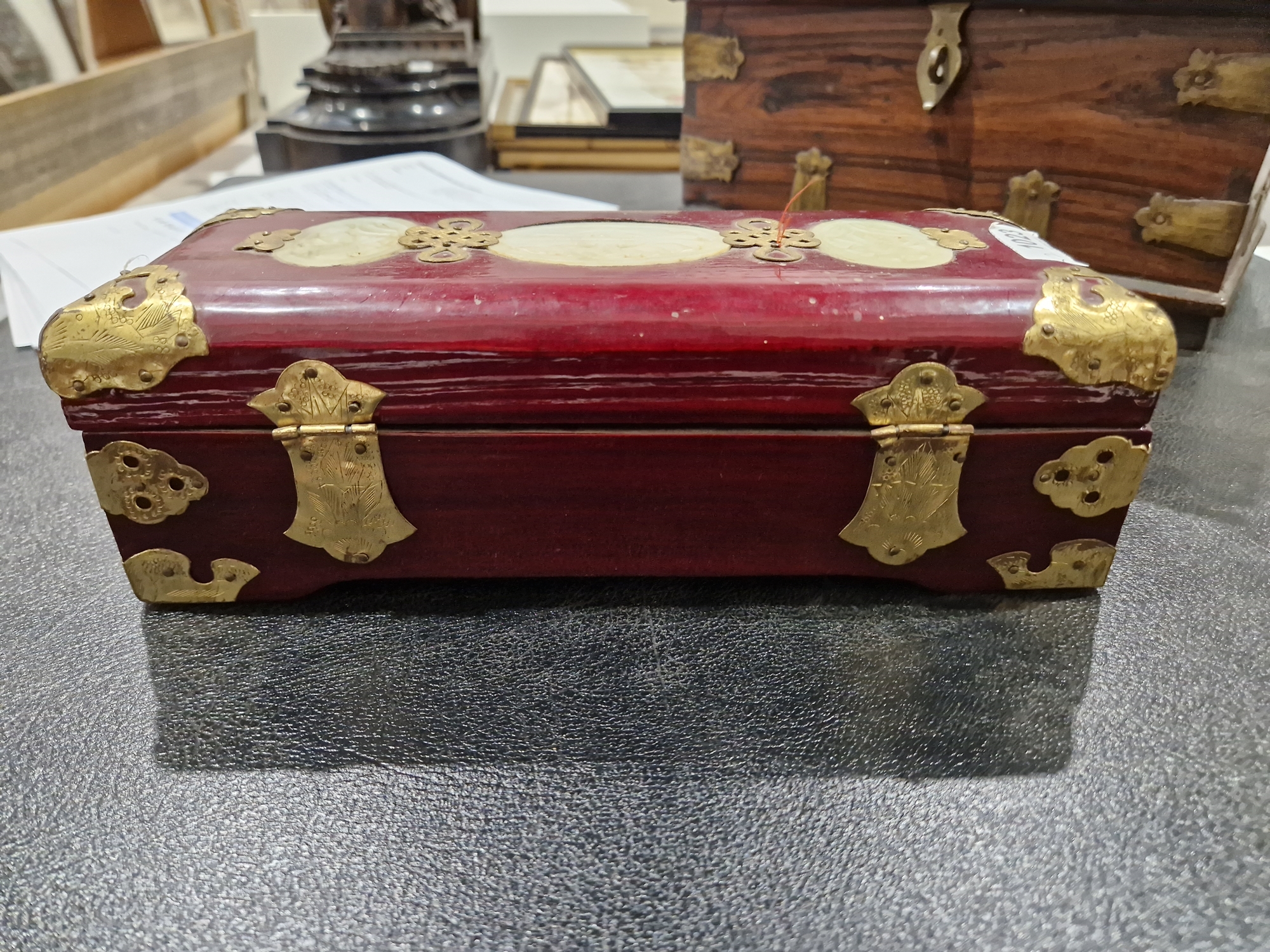 Victorian rosewood and brass-mounted toilet box, the interior fitted with compartmentalised trays - Image 10 of 19