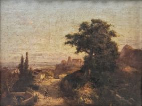 Late 18th/early 19th century Italian school Oil on panel Coastal landscape with figure on