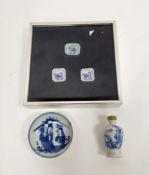 Chinese porcelain blue and white baluster-shaped snuff bottle with jade-coloured stopper and a small