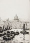 After Rowland Langmaid (1897-1956) Drypoint etching View of St. Pauls' Cathedral from the Thames,