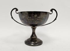 George V silver twin-handled trophy, on circular graduated pedestal base, engraved Agecroft Regatta,