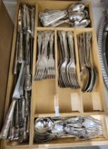 Large quantity of silver-plated Kings pattern table flatware (2 boxes)